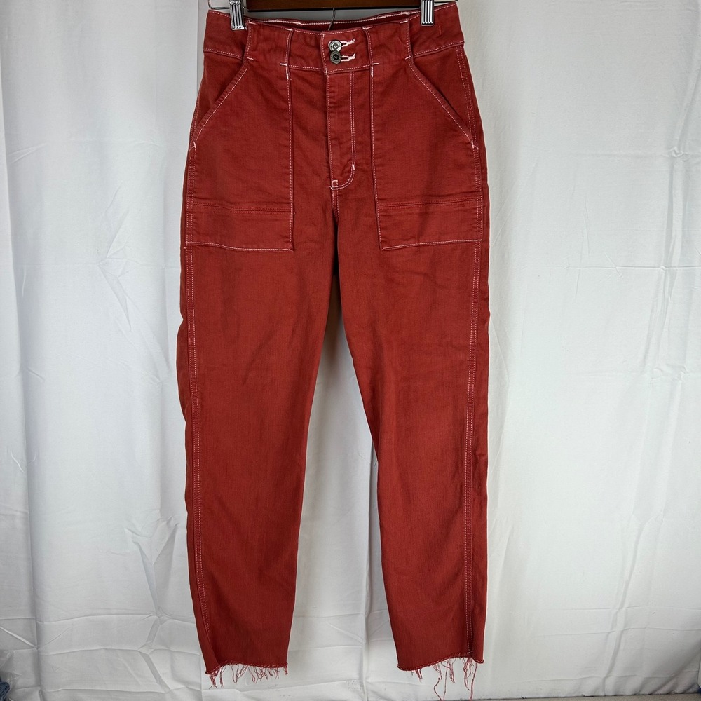 Hollister Ultra High Rise Mom Jeans Red W27 L27 Distressed‎ Raw Hem